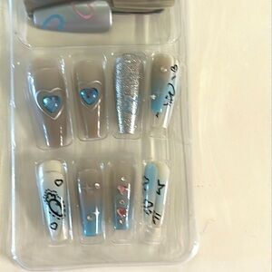 💙Fake nail by beautiful nail blue diamond heart💙